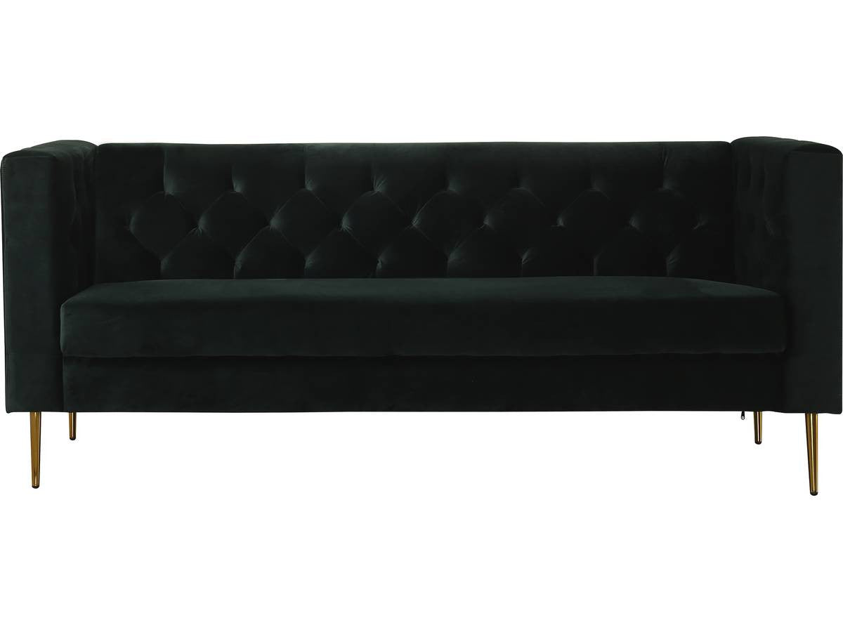 Divano fisso in velluto "Bruce" - 196 x 76 x 82 cm - 3 posti a sedere - Verde scuro