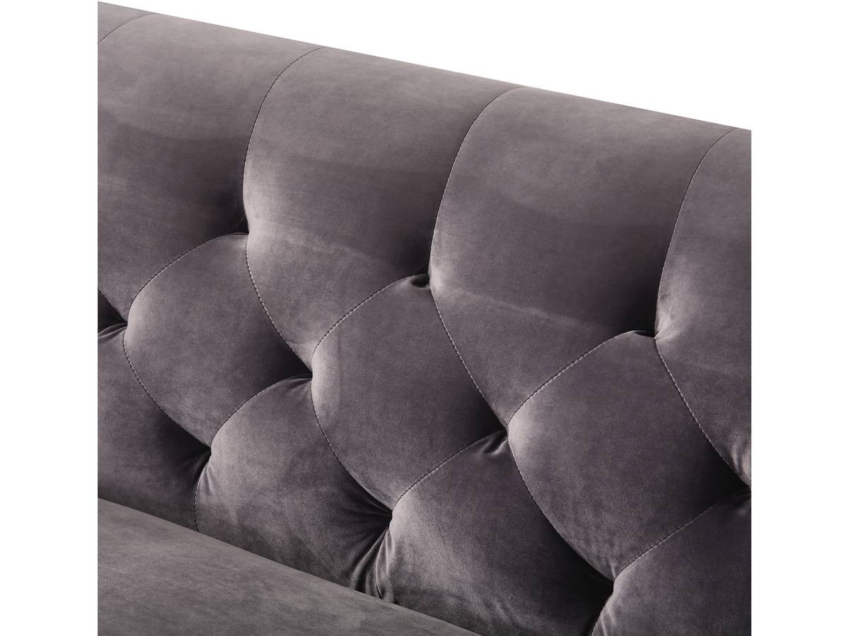 Divano fisso in velluto "Bruce" - 196 x 76 x 82 cm - 3 posti a sedere - Grigio