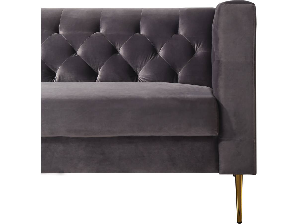 Divano fisso in velluto "Bruce" - 196 x 76 x 82 cm - 3 posti a sedere - Grigio