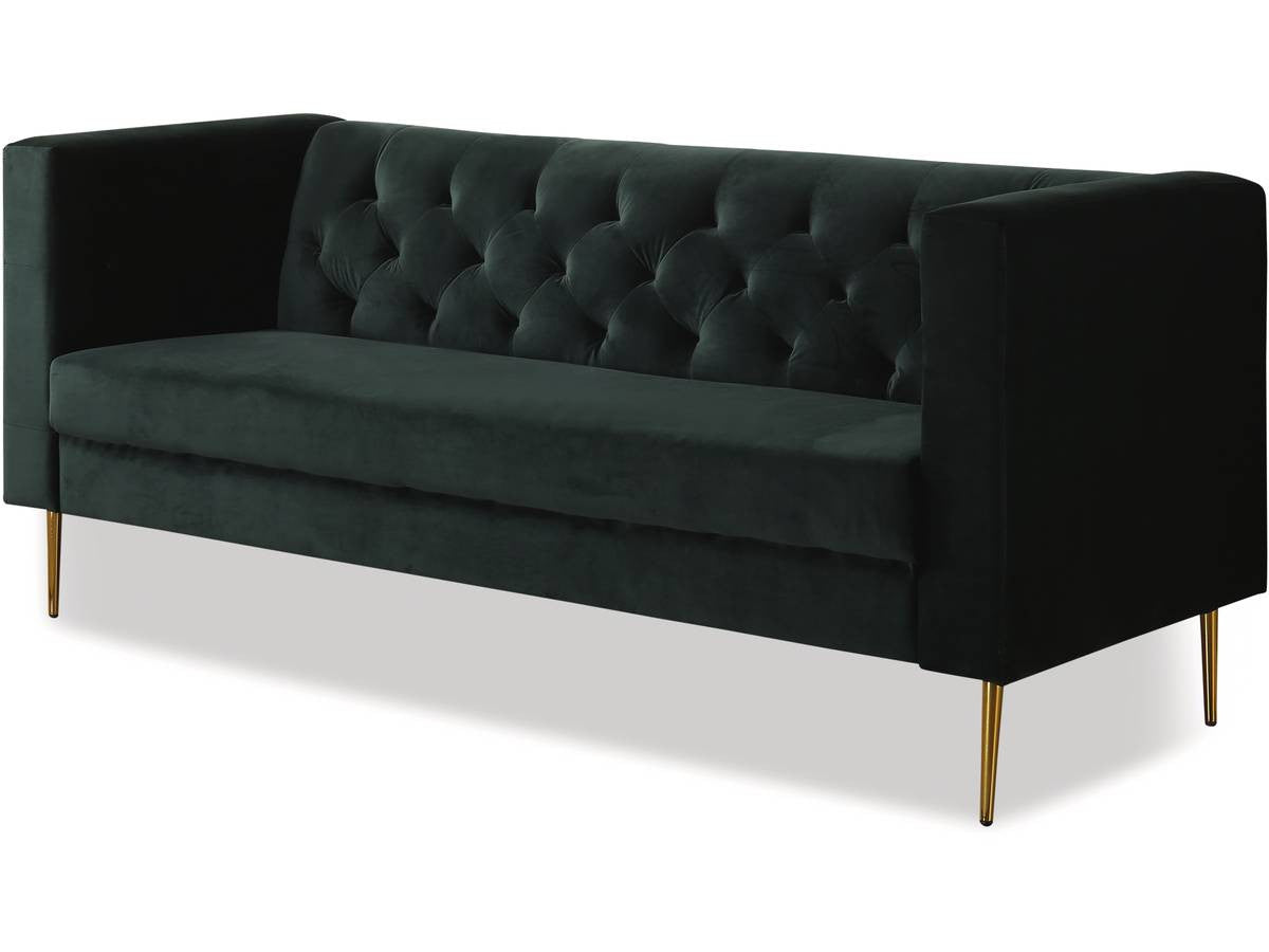 Divano fisso in velluto "Bruce" - 196 x 76 x 82 cm - 3 posti a sedere - Verde scuro