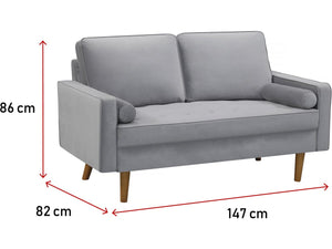 Divano in velluto "Yannick" - 82 x 147 x 86 cm - 2 posti - Grigio chiaro.