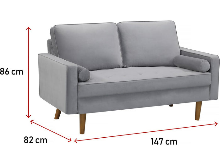Divano in velluto "Yannick" - 82 x 147 x 86 cm - 2 posti - Grigio chiaro.