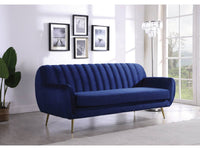 Divano fisso in velluto "Evans" - 195 x 84 x 82 cm - 3 posti a sedere - Blu scuro