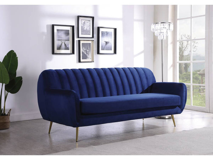 Divano fisso in velluto "Evans" - 195 x 84 x 82 cm - 3 posti a sedere - Blu scuro