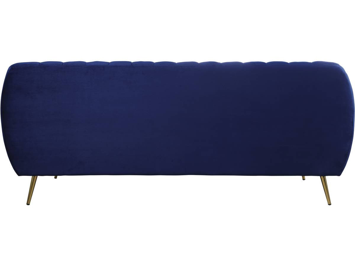 Divano fisso in velluto "Evans" - 195 x 84 x 82 cm - 3 posti a sedere - Blu scuro