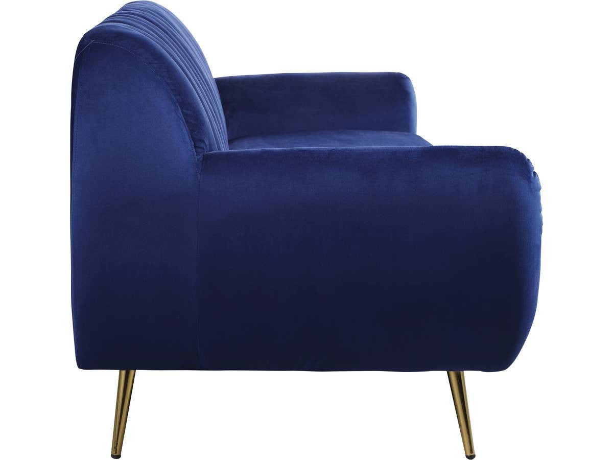 Divano fisso in velluto "Evans" - 195 x 84 x 82 cm - 3 posti a sedere - Blu scuro