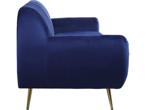 Divano fisso in velluto "Evans" - 195 x 84 x 82 cm - 3 posti a sedere - Blu scuro