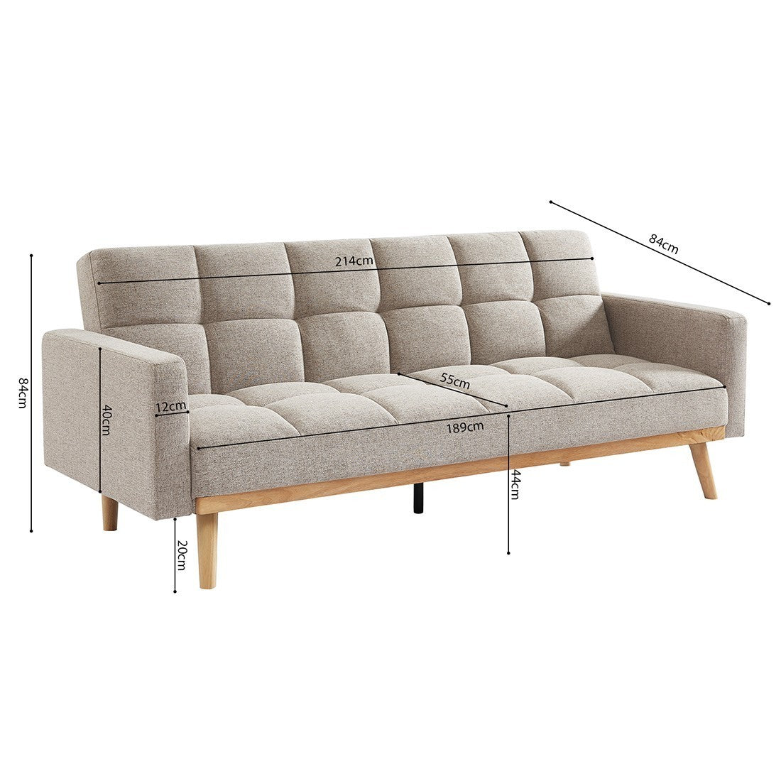 Divano letto beige convertibile a 3 posti collezione ADONA