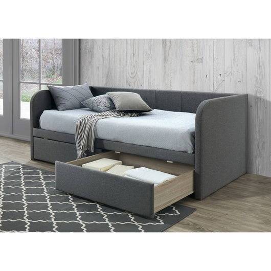 Divano letto con due cassetti collezione ZITO 90x200 cm, colore grigio, rete inclusa.