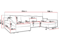 Divano panoramico Dante U in velluto a coste - 5 posti - Beige