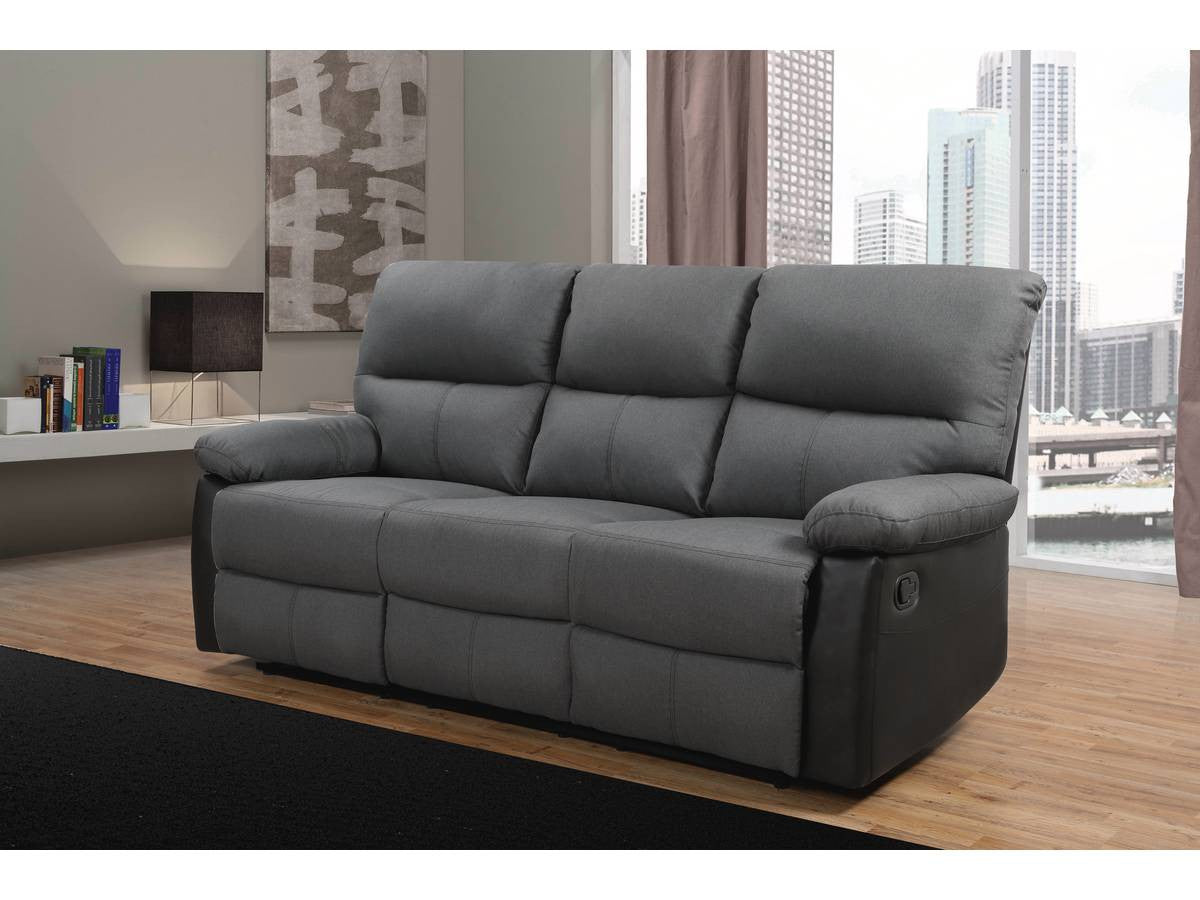 Divano reclinabile "Lincoln" - 197 x 89 x 103 cm - 3 posti a sedere - Nero / Grigio scuro