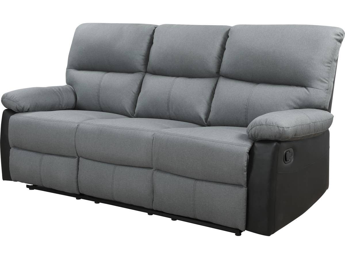 Divano reclinabile "Lincoln" - 197 x 89 x 103 cm - 3 posti a sedere - Nero / Grigio scuro