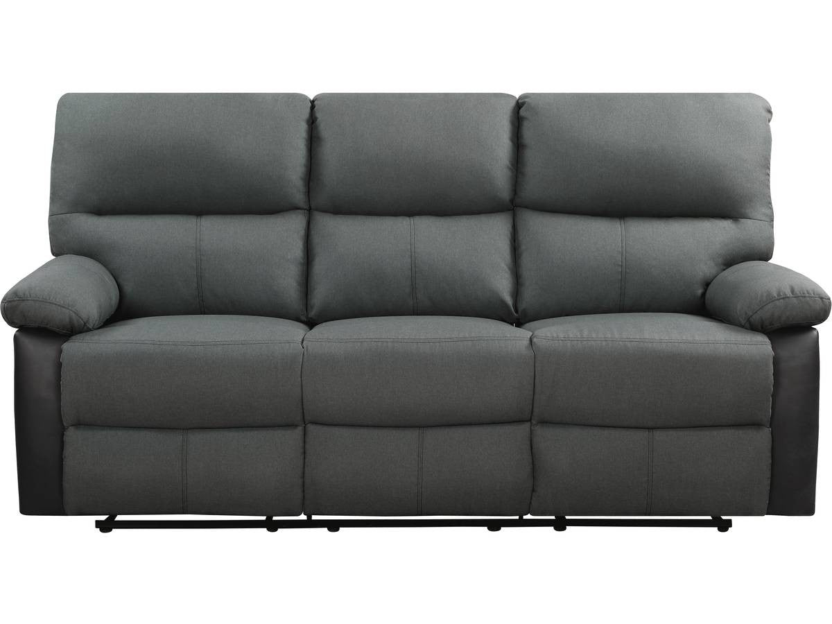 Divano reclinabile "Lincoln" - 197 x 89 x 103 cm - 3 posti a sedere - Nero / Grigio scuro