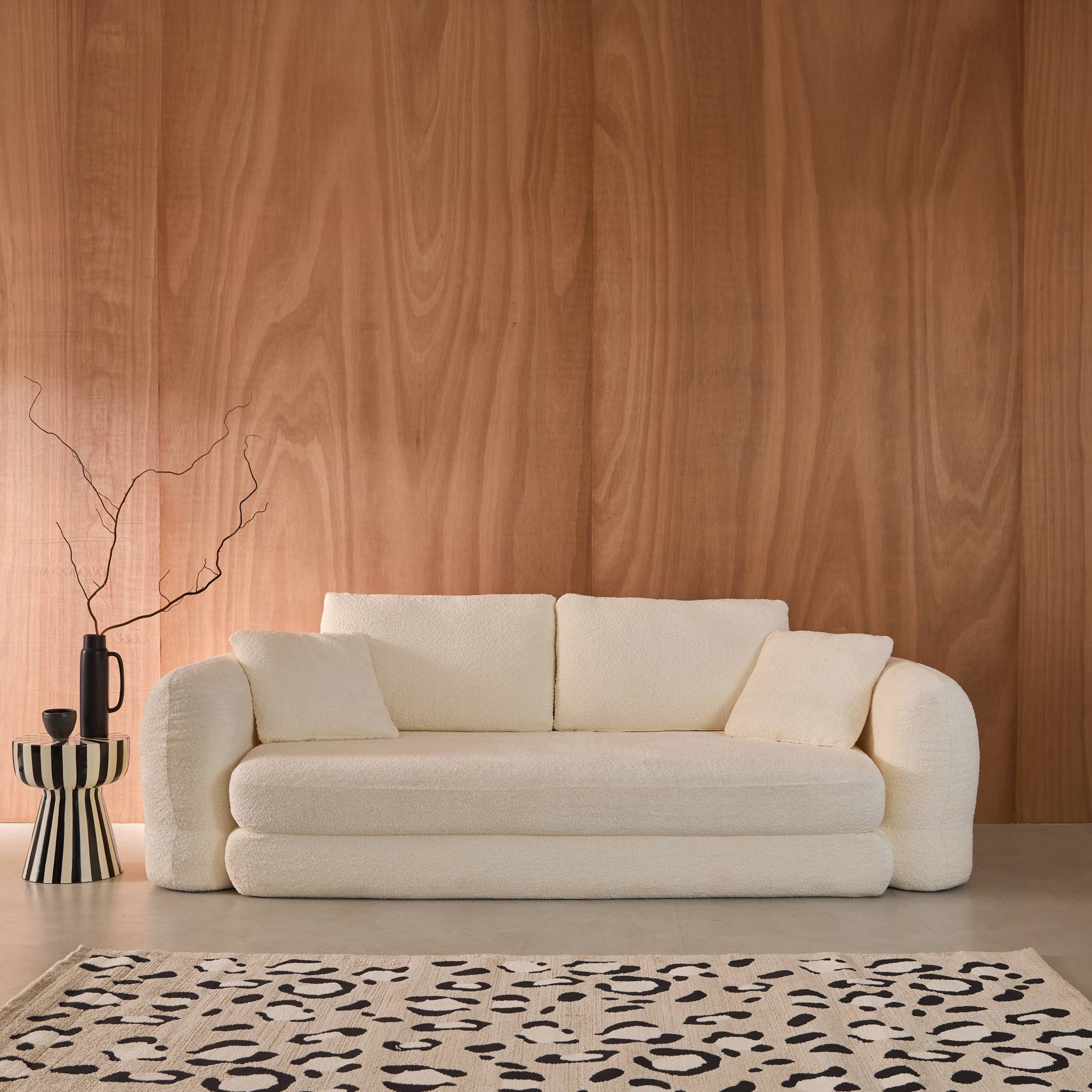 Divano letto 3 posti bouclé testurizzato, bianco sporco