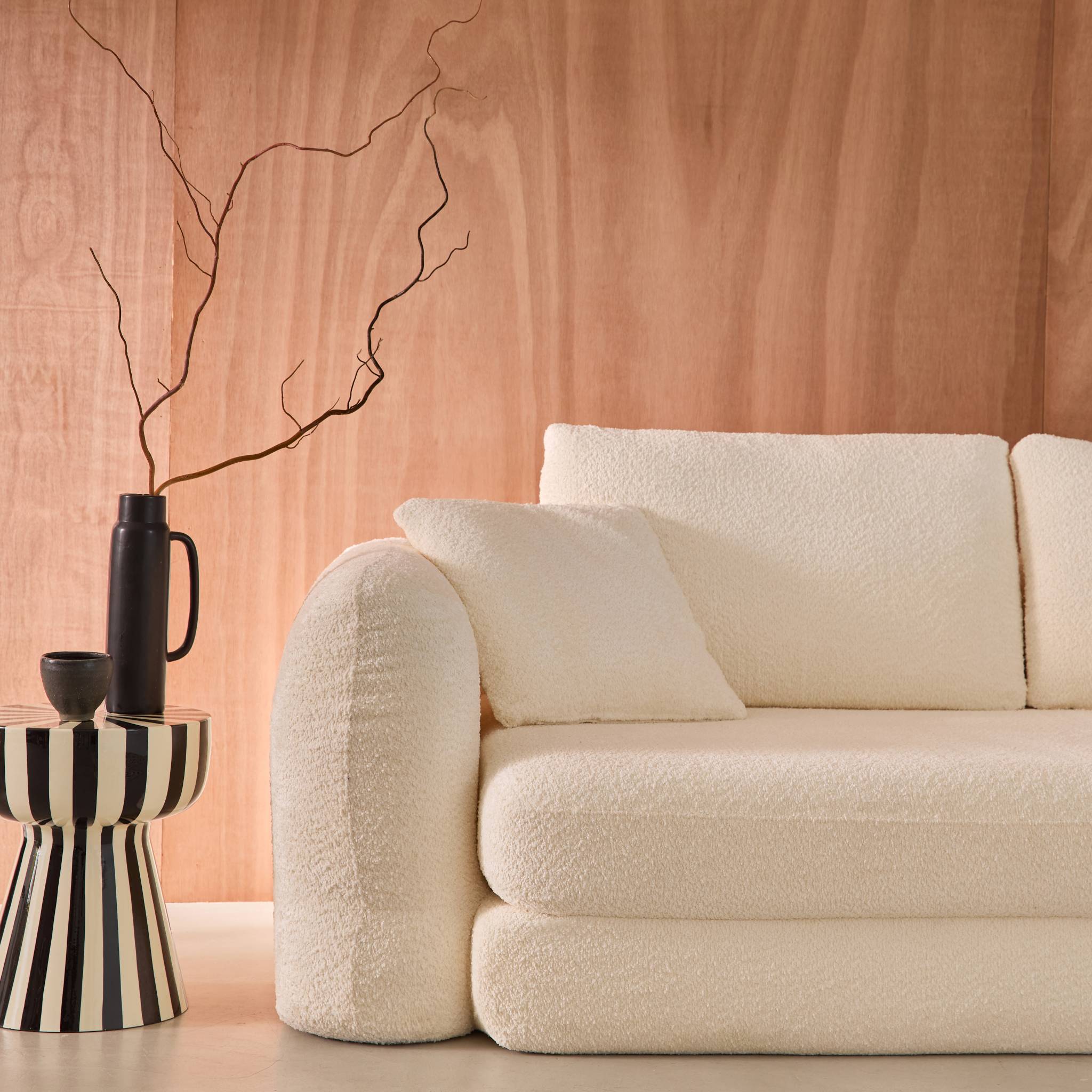 Divano letto 3 posti bouclé testurizzato, bianco sporco