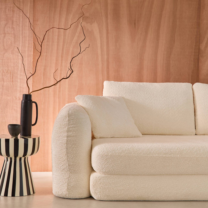 Divano letto 3 posti bouclé testurizzato, bianco sporco