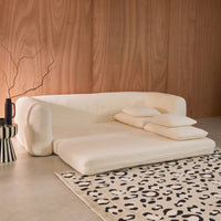 Divano letto 3 posti bouclé testurizzato, bianco sporco