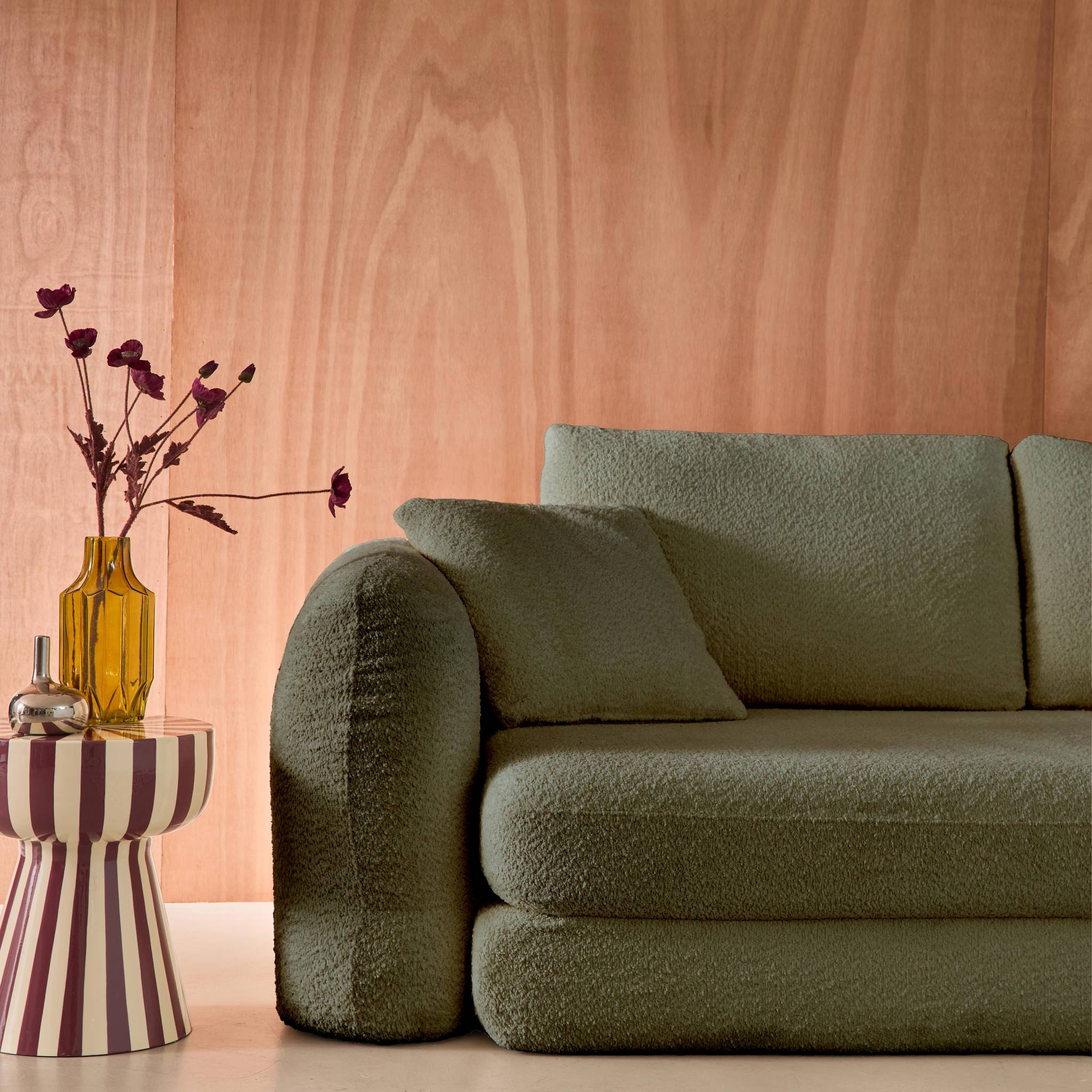 Divano letto 3 posti bouclé testurizzato, verde kaki