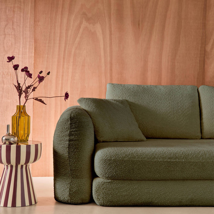 Divano letto 3 posti bouclé testurizzato, verde kaki