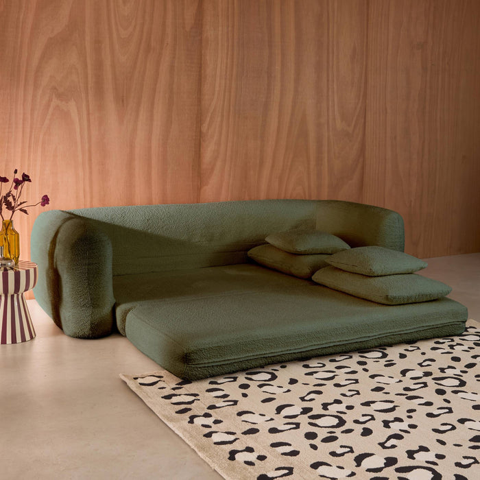 Divano letto 3 posti bouclé testurizzato, verde kaki