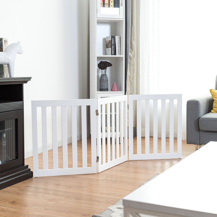 Cancello di legno pieghevole 60cm con 3 pannelli, Barriera per animali con cuscinetti antiscivolo Bianco-Cancelli