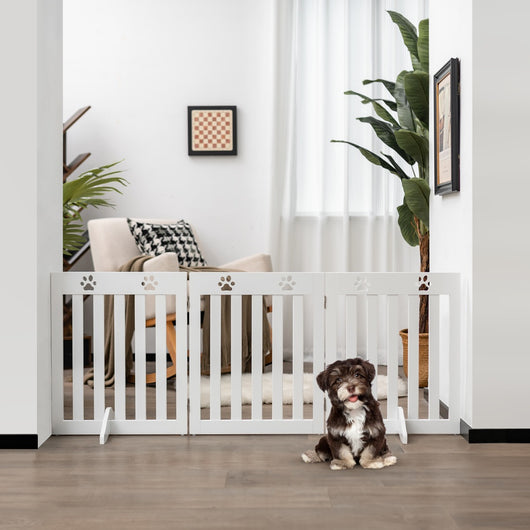 Cancello di legno per animali domestici, Cancello pieghevole con cerniere flessibili a 360¡ã e 3 pannelli, Bianco-Cancelli