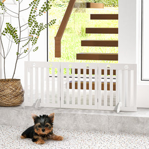 Cancello di legno per animali domestici, Cancello pieghevole con cerniere flessibili a 360¡ã e 3 pannelli, Bianco-Cancelli
