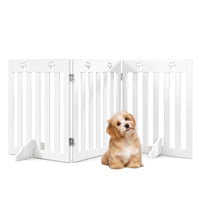Cancello di legno per animali domestici, Cancello pieghevole con cerniere flessibili a 360¡ã e 3 pannelli, Bianco-Cancelli