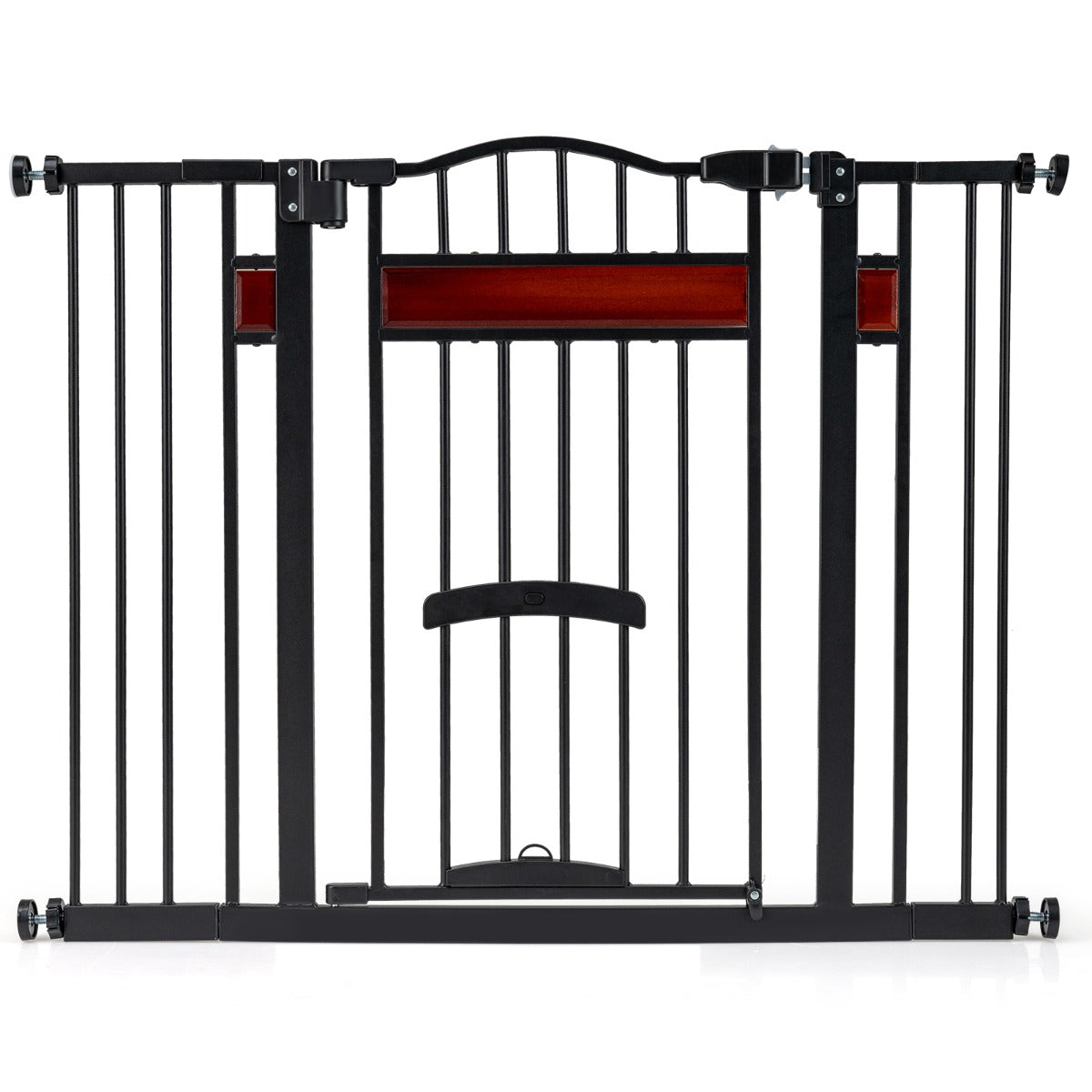 Cancello per animali per aperture da 74 a 104 cm con 2 prolunghe, Cancello per animali installazione senza fori Nero-Cancelli