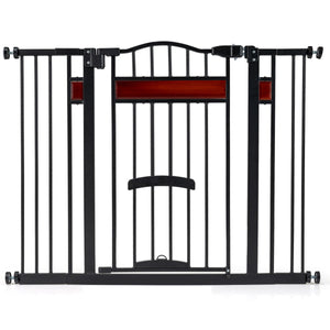 Cancello per animali per aperture da 74 a 104 cm con 2 prolunghe, Cancello per animali installazione senza fori Nero-Cancelli