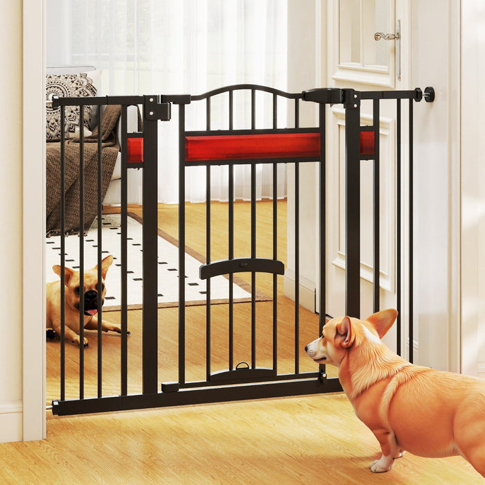 Cancello per animali per aperture da 74 a 104 cm con 2 prolunghe, Cancello per animali installazione senza fori Nero-Cancelli