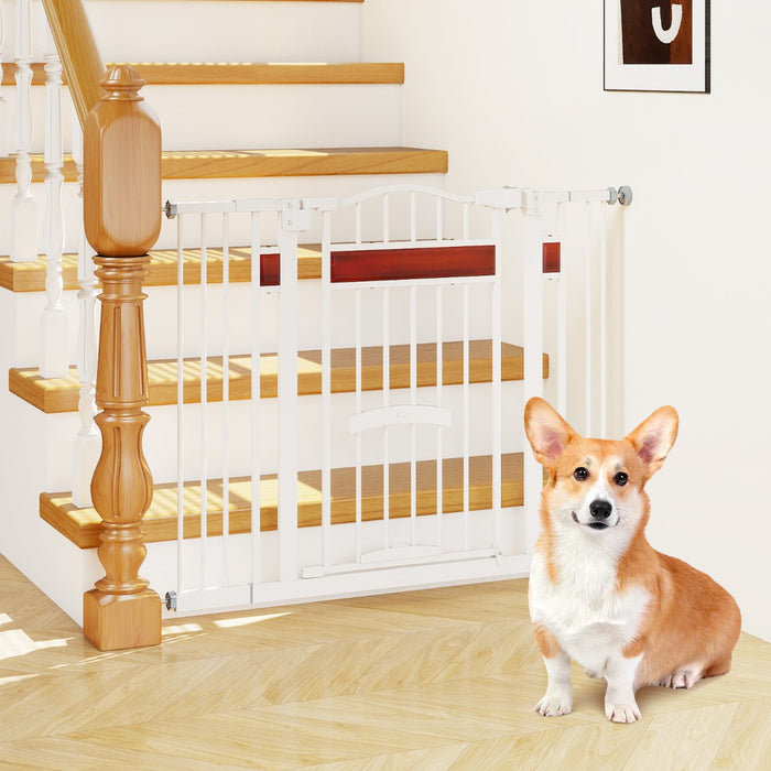 Cancello per animali per aperture da 74 a 104 cm con 2 prolunghe, Cancello per animali installazione senza fori Bianco-Cancelli