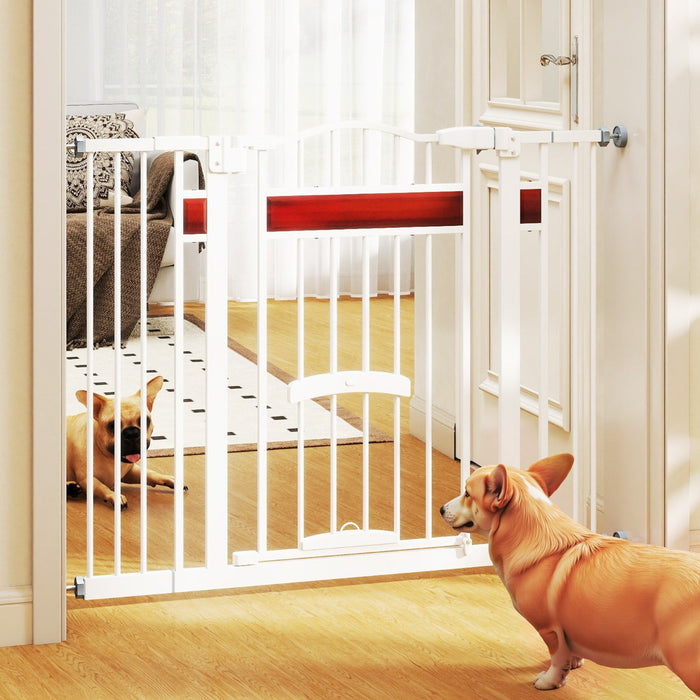 Cancello per animali per aperture da 74 a 104 cm con 2 prolunghe, Cancello per animali installazione senza fori Bianco-Cancelli