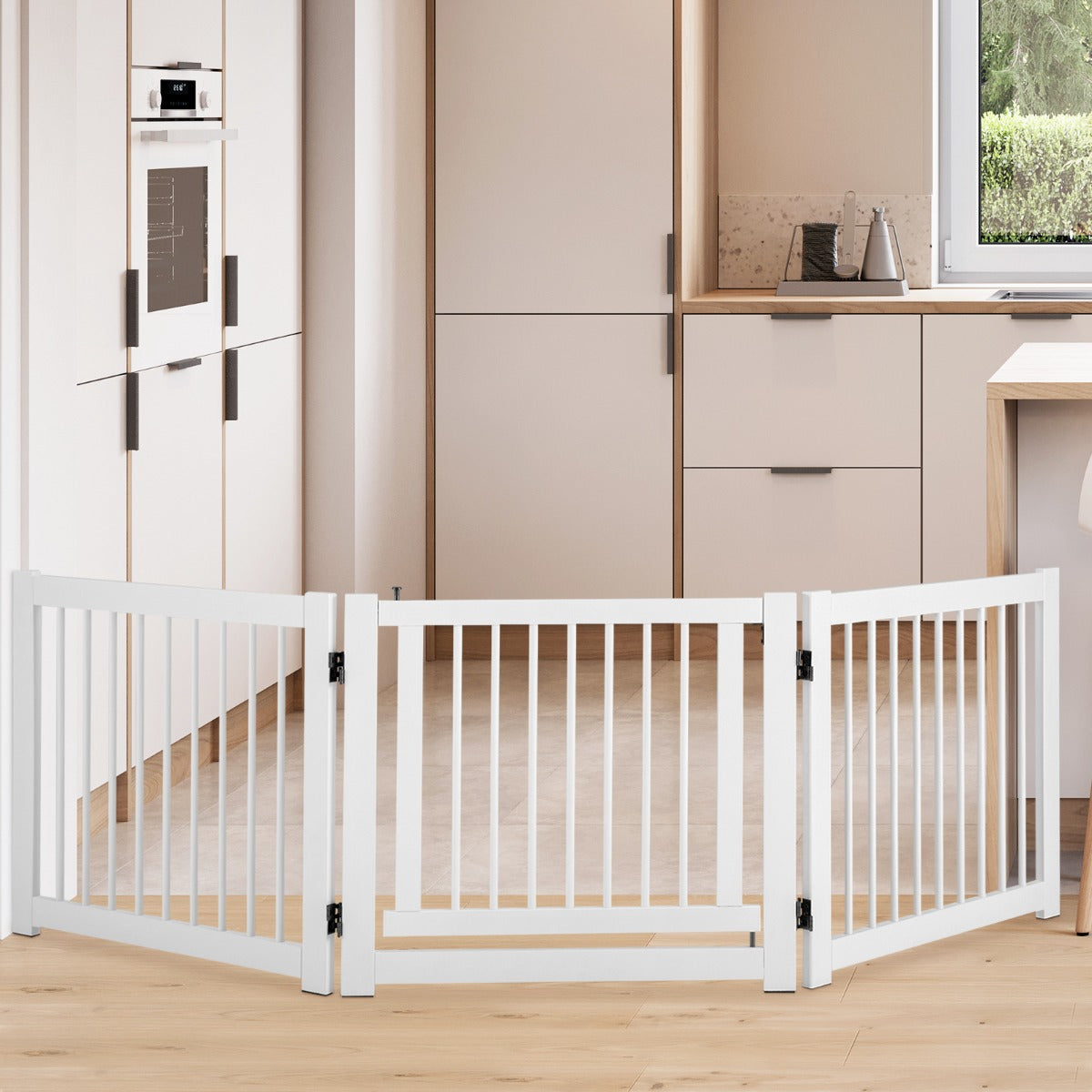 Cancello pieghevole di legno per animali domestici a 3 pannelli, Recinto di sicurezza per cuccioli Bianco-Cancelli