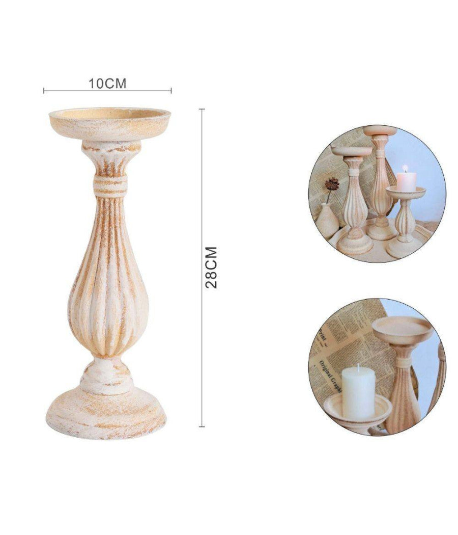 Candelabro Candeliere Effetto Vintage Beige Porta Candele 10x28 Oggetto Natale         