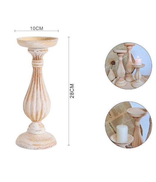 Candelabro Candeliere Effetto Vintage Beige Porta Candele 10x28 Oggetto Natale         
