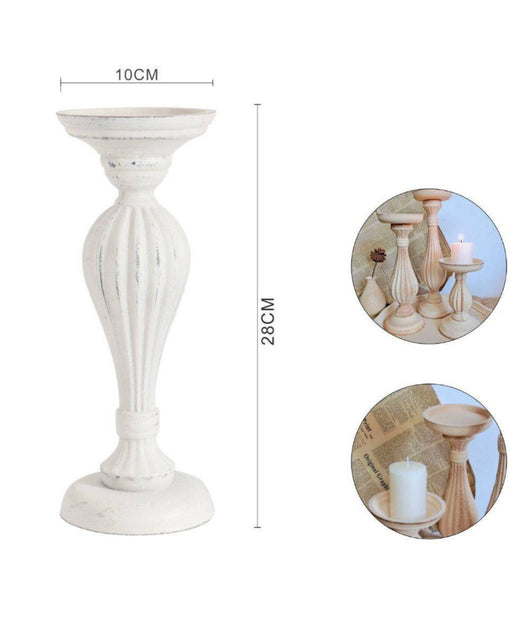 Candelabro Candeliere Effetto Vintage Bianco Porta Candele 10x28 Oggetto Natale         