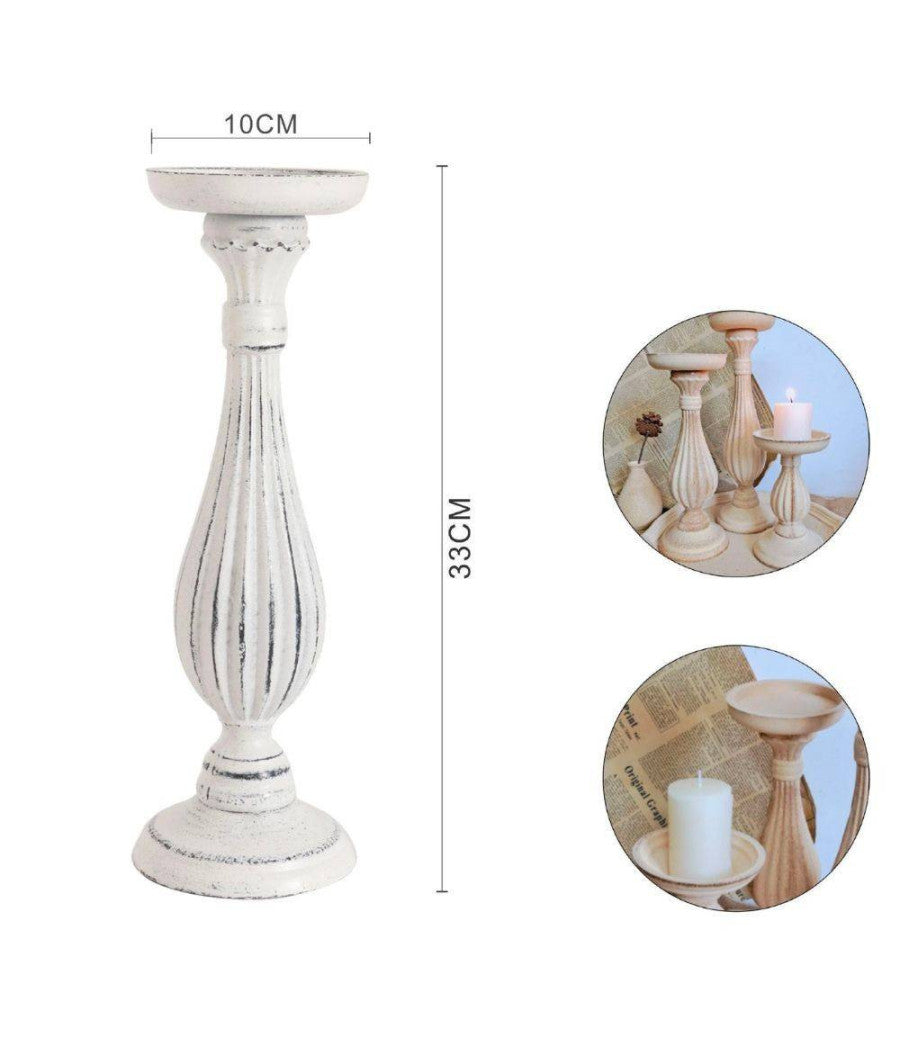 Candelabro Candeliere Effetto Vintage Bianco Porta Candele 10x33 Oggetto Natale         