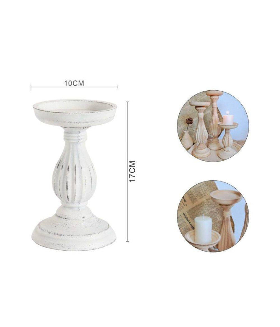 Candelabro Candeliere Effetto Vintage Bianco Porta Candele Atmosfera Natalizia         