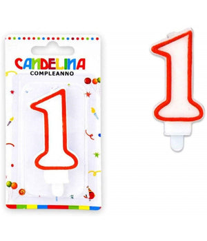 Candelina Candela Numero 1 Compleanno Bianca Bordo Rosso Candeline Torta Per Festa         