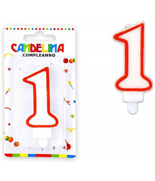 Candelina Candela Numero 1 Compleanno Bianca Bordo Rosso Candeline Torta Per Festa         