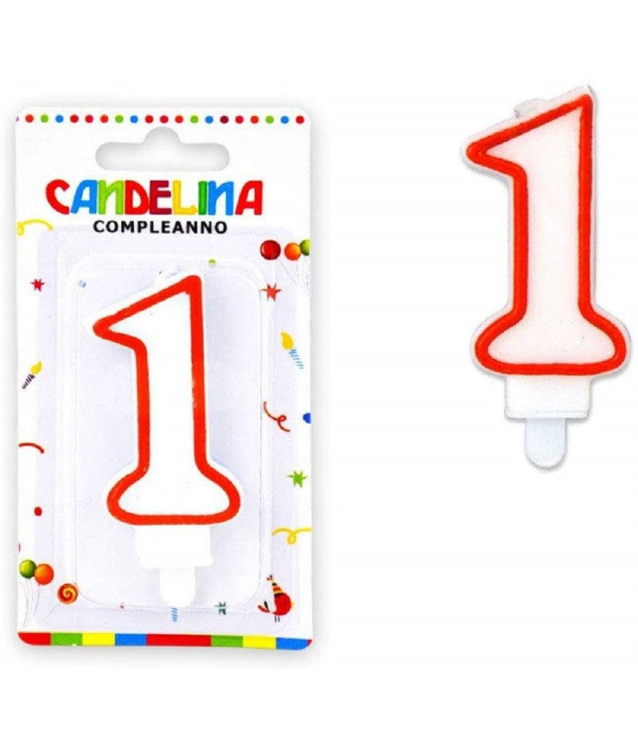 Candelina Candela Numero 1 Compleanno Bianca Bordo Rosso Candeline Torta Per Festa         