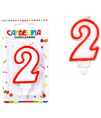 Candelina Candela Numero 2 Compleanno Bianca Bordo Rosso Candeline Torta Party         
