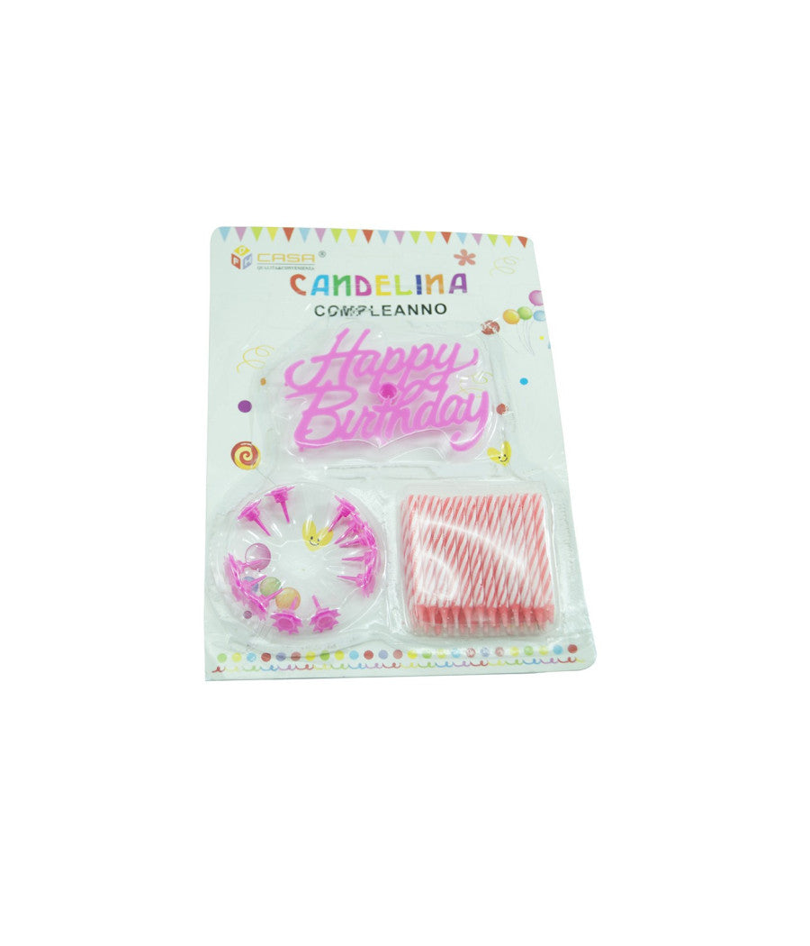 Candeline Scritta Happy Birthday Rosa Torta Festa Party Compleanno 61593         