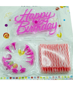 Candeline Scritta Happy Birthday Rosa Torta Festa Party Compleanno 61593         