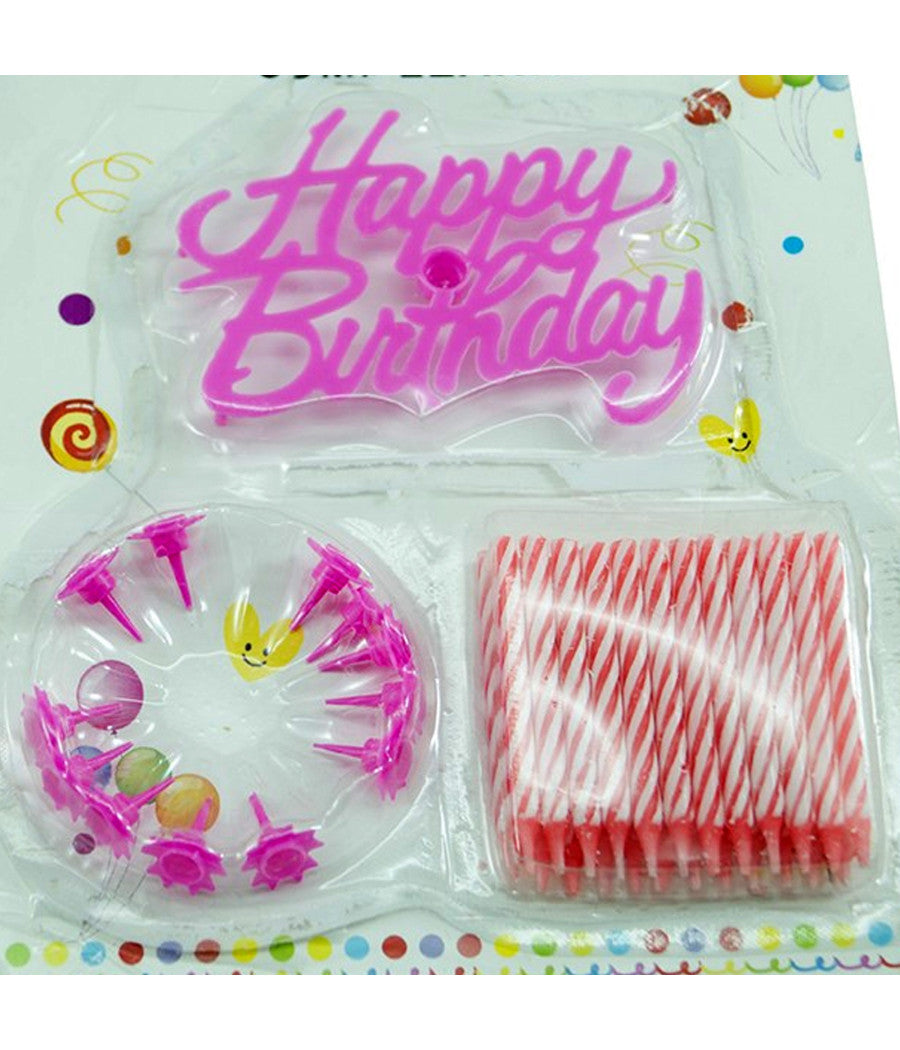 Candeline Scritta Happy Birthday Rosa Torta Festa Party Compleanno 61593         