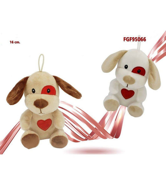 Cane Cagnolino Peluche 16cm Cuore Stampato Laccio San Valentino Col. Ass. 95066         