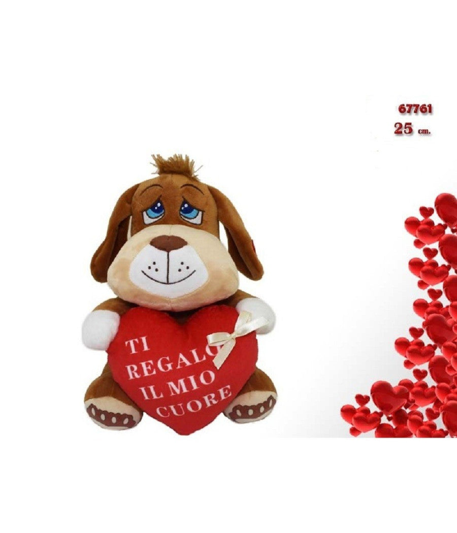 Cane Peluche 25 Cm Pupazzo Con Cuore Scritta "ti Regalo Il Mio Cuore" 67761         