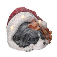 Cane resina nero con gatto, cappello e led cm 35x34h24,6