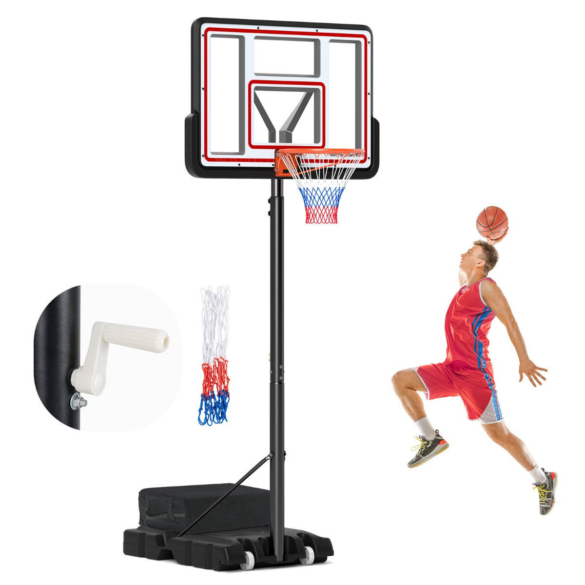 Canestro da basket portatile con tabellone infrangibile, Sistema di canestro regolabile 225-305 CM-Ricreazione outdoor